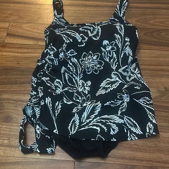 Swim solutions floral one piece swimwear bathing suit black white tropical‎ - Picture 9 of 9